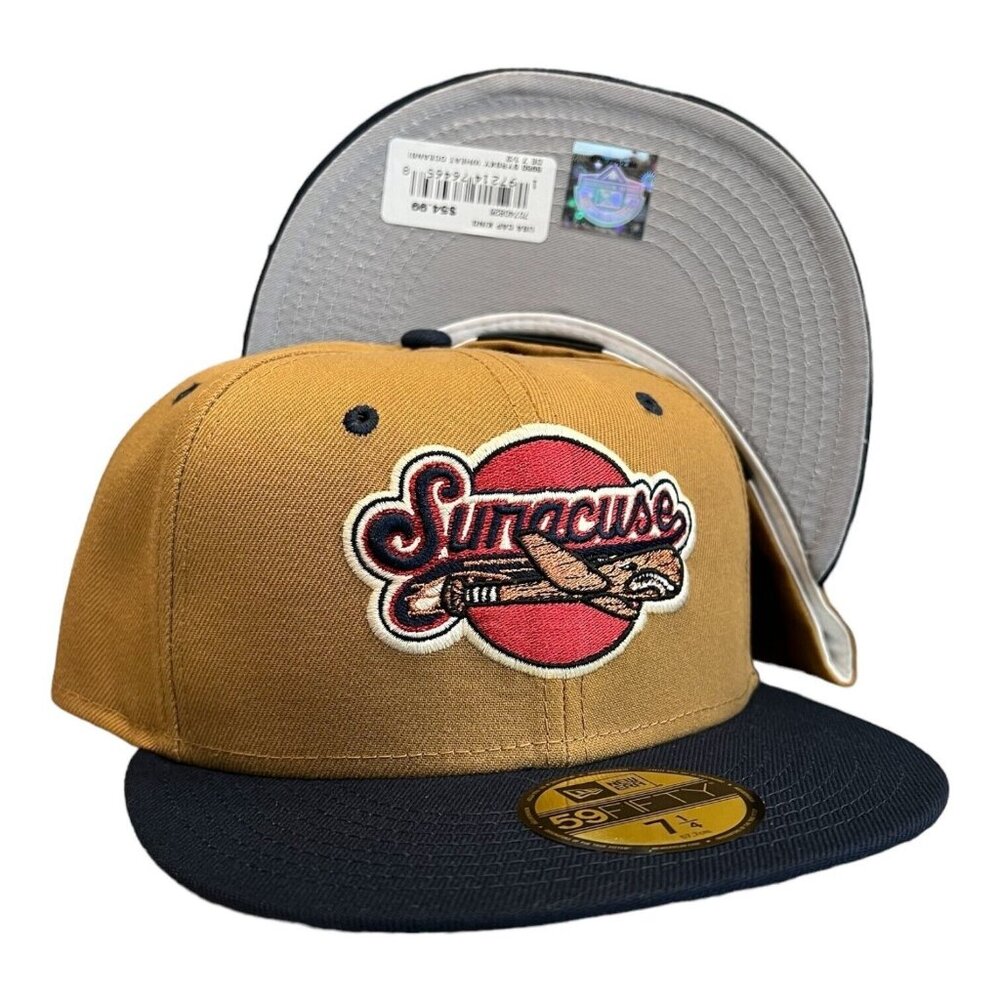 New Era Syracuse SkyChiefs 59FIFTY Fitted Hat Cap MiLB Wheat / Navy